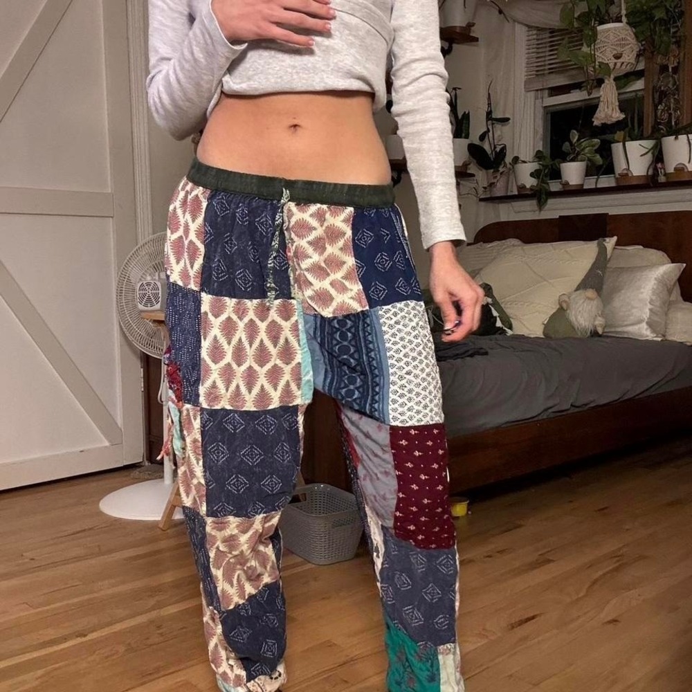 Boho Patchwork Tapered Lounge Pants Multi Pattern… - image 3